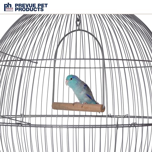 Prevue Pet Products Sonata Round Metal Birdcage - Gray | Ideal for Tabletop or Hanging Stand, for Small Birds with Food Cups, Gate-Style Front Door, Pull Out Split Tray Design