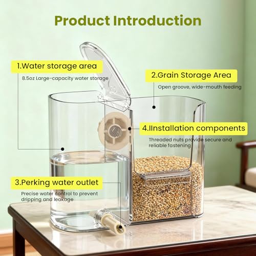 2 in 1 Bird Feeder Food Container for Cage,Automatic Bird Water Dispenser | Three Waterproof O-rings No Leaks,Integrated Feeding and Watering Functions,Easy to Add Water,Safe ABS Material