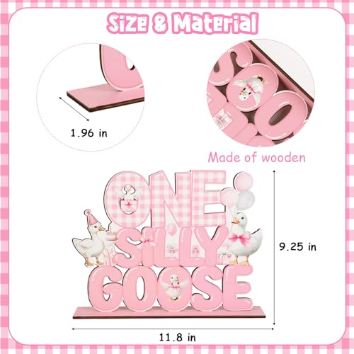 One Silly Goose Birthday Decor Girl Wooden Goose Table Decor Pink One Silly Geese Birthday Centerpiece for Table Funny Geese Desk Sign Supplies for Farm Animal First Celebration