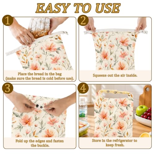 2 Pack Beeswax Linen Peach Blossom Bread Bags, Watercolor Floral Reusable Fresh Keeping Bags for Sourdough & Baguette, Freezable Portable Bread Storage Container 17×13'' - color: Peach Blossom