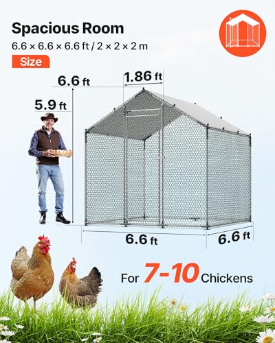 VEVOR Metal Chicken Coop, 6.56x6.56x6.56ft Large Walk-in Chicken Runs with Cover, Spire Roof Hen House Enclosure with Security Lock, Outdoor Duck Rabbit Cage Poultry Pen for Backyard, Farm, Yard - size: 78.7"L x 78.7"W x 78.7"H