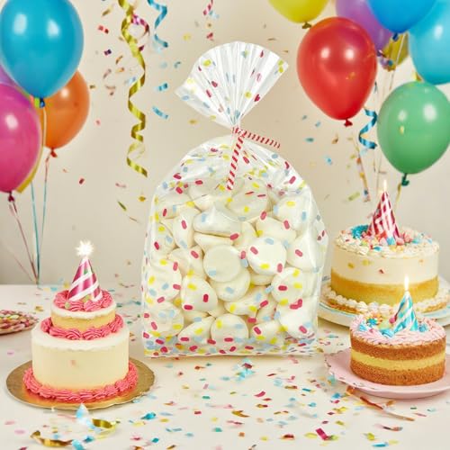 EKAPACKAGING 50 Pcs 4 X 9.5 Inches Sprinkle Print Goodie Bags Cellophane Candy Treat Bags With Ties - color: Sprinkle