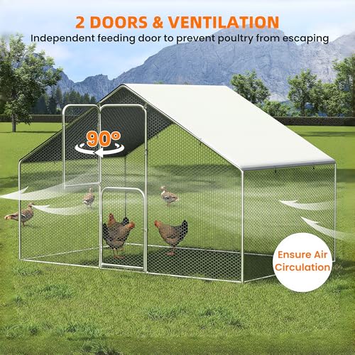 UDPATIO Large Metal Chicken Coop Walk in– Heavy Duty Outdoor Poultry Run with Protective Cover for 25-35 Chickens, Ducks, or Rabbits | Predator-Proof & Weather-Resistant | Double Feed Door UV-Resistant Cover Heavy Duty Outdoor Cage for Bird Duck Rabbit He