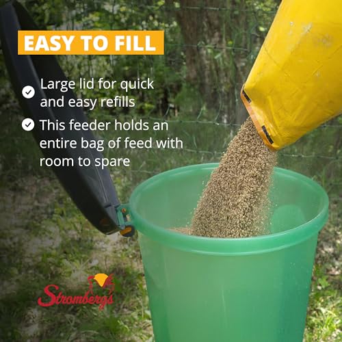 Stromberg's High Capacity Silo Poultry Feeder, 65 lb, Translucent Body, Easy to Clean, Feed Saver Grill, Elevated 6" Stand, Large Lid for Easy Filling, Durable & Efficient Design for Backyard & Farm