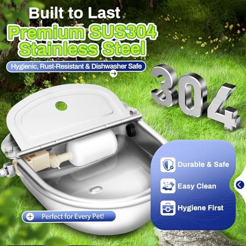 Automatic Animal Drinking Water Bowl with Float Valve, Extended Pipe,3L Stainless Steel Waterer Feeder Farm Dog Dispenser Kit Self Filling for Livestock Horse Goat Water Trough - size: 71" Hose
