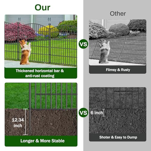 10 Panel No Dig Decorative Garden Fence with Gate 32"H x 23.6'L Dog Barrier | Rustproof welded Metal with deep stakes for outdoor yards, patios. Modular design contains pets, rabbits, small animals. - size: 32 in(H) X 23.6 ft(L)