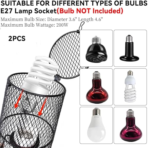 kathson 2 Pcs Reptile Heat Lamp Guard,Reptile Anti-Scald Mesh Cage Guard Lampshade,150W Ceramic Heat Emitter Heat Lamp Shade Fixture for Snake Lizard Turtle Frog,Without Bulb - size: 2 PCS | Reptile Heat Lamp Guard