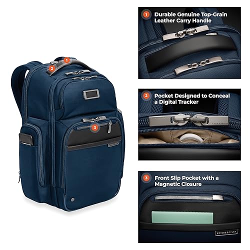 Briggs & Riley Medium Cargo Backpack for Women & Men - Laptop Backpack, For Work & Travel, Lightweight & Durable, Padded Straps, Fits up to 15" Laptop - @work Collection, Navy - color: Navy, size: Medium Cargo Backpack