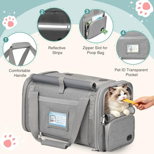 Cat Carrier Airline Approved Privacy Portable Top Load Pet Travel Bag | Soft Sided Pet Carriers for Small Cats Dogs Puppy up to 16 Lbs,Collapsible,Zipper Lock,Luggage Sleeve,2 Storage,Washable - color: Gray
