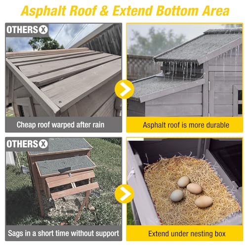 Aivituvin Chicken Coop with Run and Wheels, Mobile Outdoor Hen House Wooden Poultry Cage with Waterproof Roof (Grey, AIR23) - color: Grey, size: 67.3"L x 26.0"W x 39.4"H