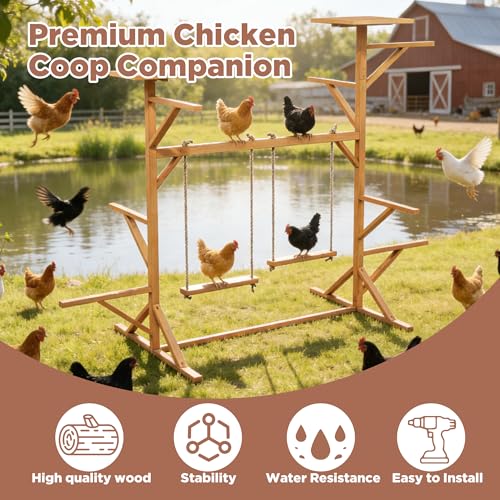 Large Chicken Roosting Bars with 2 Swings, Wooden Chicken Perch for Coop | Let Chickens Run, Play & Stay Healthy, Ideal for Backyard Coops & Farms, Fits 8-12 Chickens - color: C01 Brown