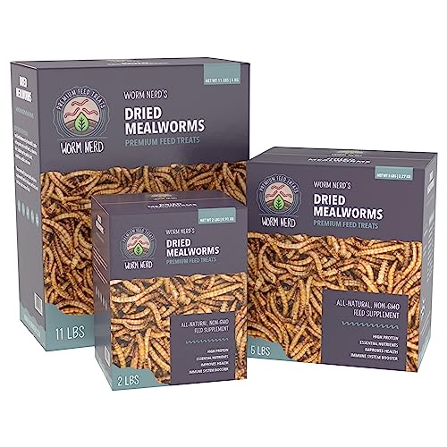 Worm Nerd WN60 5LB Dried Mealworms Non-GMO High Protein and Fiber Treat for Chickens, Birds, Reptiles, Amphibians, Fish - size: 5 Pound (Pack of 1)