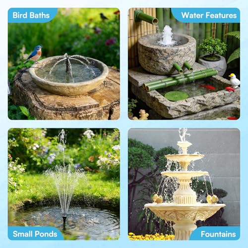 6.5W Solar Fountain Pump for Bird Bath, Solar Water Fountain with Dry-run Protection Water Pump, 8 Nozzles Modes, 5Ft Tubing for Pond, Bird Bath, Backyard DIY Water Feature Used - size: 6.5W