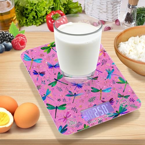 Food Scale Kitchen Scale Food Weight Scales Digital Weight Grams and Ounces Small Electronic Food Scale for Baking Cooking Deep Pink Dragonflies and Leaves - color: Deep Pink Dragonflies and Leaves