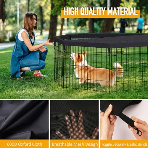 Artmalle Dog Playpen Top Cover Only, 8-Panel 24-Inch Octagonal Mesh, Black | Mesh top cover fits most 8-panel, 24-inch-wide octagonal dog pens, adding shade, airflow and jump-out protection. Cover only. - style: Top cover Black