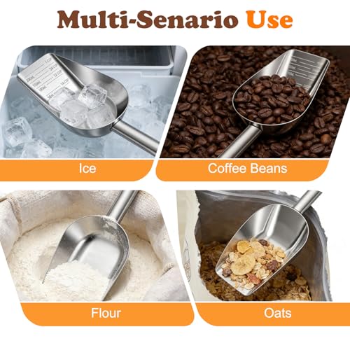 Dog Food Scoop Stainless Steel with Long Handle, Precise Measuring Cups | 1.5, 1 1/4, 1, 3/4, 1/2 Cup, Pet Scoop for Cats, Rabbits, Animals, Metal Spoon for Dog Food Storage (2CUP) - size: 2CUP