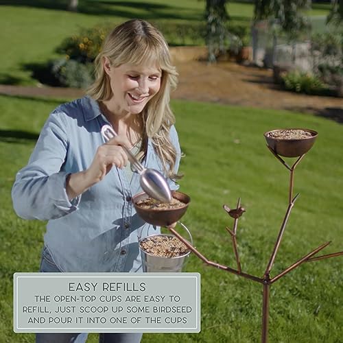 Bernini Alberto 58" Tall Metal Bird Feeder, Free Standing Tree Branch Yard Art, Holds 3 lbs Bird Seed, Comes With Cast Iron Weighted Base