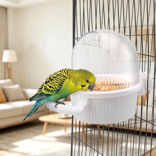 Litewoo No Mess Bird Feeder for Cage Parrot Seed Food Water Bowl (White) | No mess, with dispenser, multifunctional, large capacity, for parrot/quaker/lory/conure/cockatiel/senegal parrot/caique - color: White