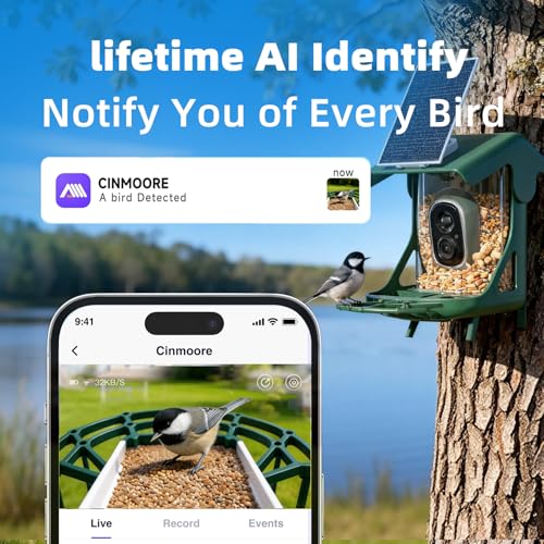 Bird Feeder with Camera Solar Powered, 4MP 2.5K Smart Outdoor Bird House Cam, Free AI Bird Species Identification, Live View & Playback, Instant Alerts, Bird Lovers Gift