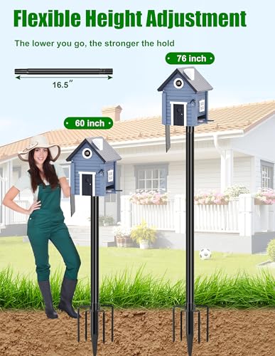 Bird House Pole, 1 Pack 76 Inch Metal Bird Feeder Pole for Outdoor, with 5-Prong Heavy Duty Base for Birdhouse Mounting, Weather Station - size: 76 inch