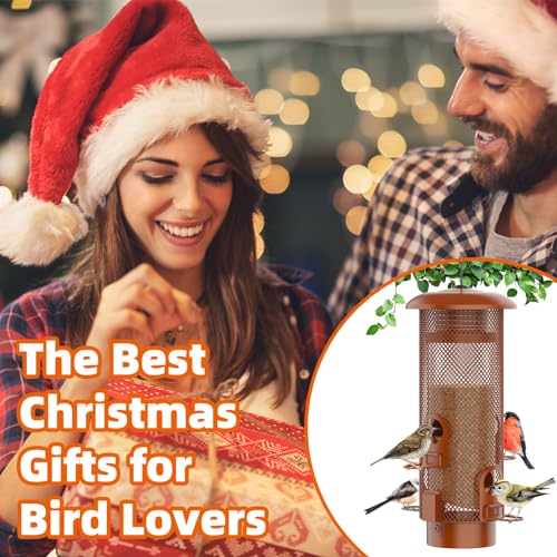 Metal Squirrel Proof Bird Feeder,Bird Feeders for Outdoors,Weight Activated Squirrel Proof Wild Bird Feeders with Finch Cardinal Chickadee,Large Capacity,Weatherproof and Durable,Reddish Brown - size: 2.0 lb