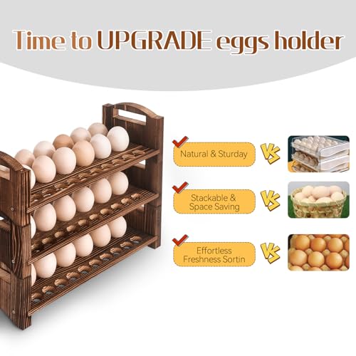 Wooden Egg Holder 2 Layer Rack Holders Countertop Stackable Quail Egg Sorter Storage Trays Organizer Display Stand Kitchen Rack Fits Duck, Turkey, Chicken Eggs,up to 36 Eggs, 2 Tier-Brown - size: 2-Tier