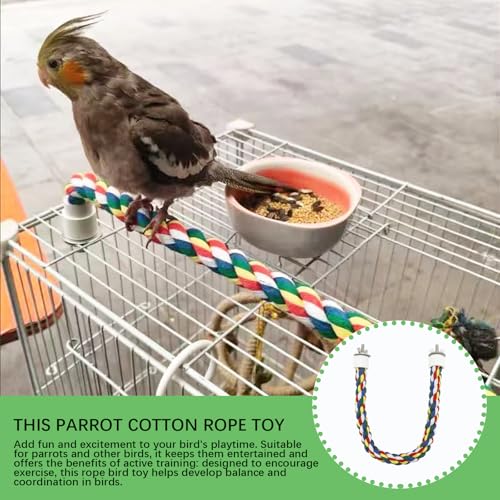 Bird Rope Perch - 40CM/15.7inch Colorful Perches Climbing Standing Bungee Rope Perches Chew Toys for Cockatiels Parrots