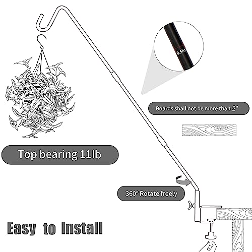 Juegoal 2 Pack Heavy Duty Deck Hook with 2 Inch Non Slip Clamp, 25 or 36 Inch Extended Reach Deck Hook, Adjustable Rail Pole Plant Bracket for Hanging Bird Feeder, Suet Baskets, Lanterns, Wind Chimes