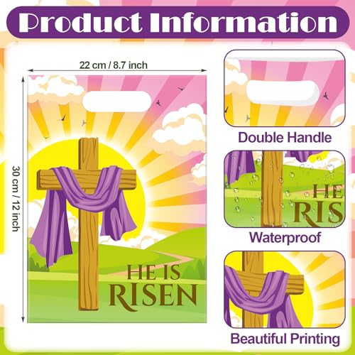 Oudain 60 Pcs Religious Goody Bags, Easter Treat Gift Bag with Handles, Christian Cross Plastic Candy Packaging Bags for Party Favor Easter Egg Hunting Game VBS Gift Packaging(Sun) - color: Sun
