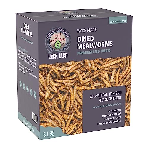Worm Nerd WN60 5LB Dried Mealworms Non-GMO High Protein and Fiber Treat for Chickens, Birds, Reptiles, Amphibians, Fish - size: 5 Pound (Pack of 1)