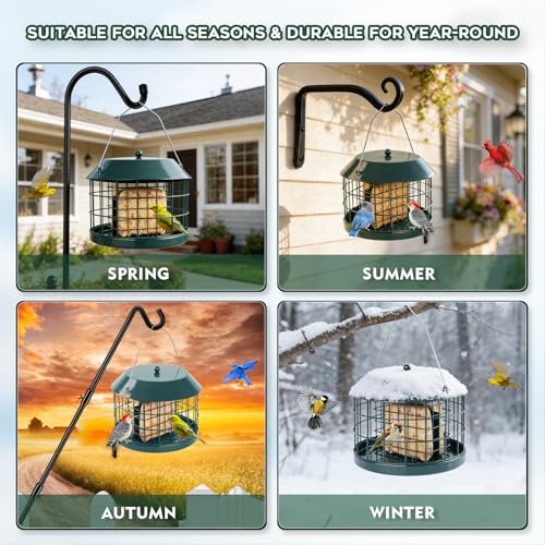 Gbekery Caged Suet Bird Feeder for Outdoors Hanging, Squirrel Proof Double Suet Feeder for Small Birds, Metal Cage with Detachable Hook, Large Space, Outdoors Weatherproof, Green - style: Green Suet Cage