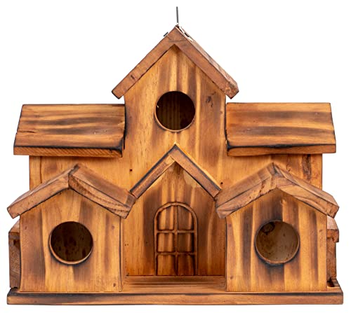 COLEBA Bird Houses for Outside,Outdoor 5 Hole Bird House Room for 5 Bird Families Bluebird Finch Cardinals Hanging Birdhouse for Garden (Brown - Set of 1)