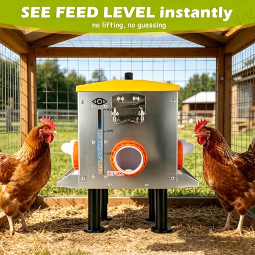 55 LB Metal Automatic Outdoor Chicken Feeder with Adjustable Legs | Large Outdoor Chicken Feed Bin,Waterproof & Rat-Resistant Poultry Feeder for Chickens, Hens & Backyard Flocks
