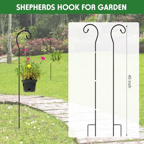 Hicarer 12 Pcs Shepherds Hooks for Outdoor 45 Inch 1/3 Bird Feeder Pole Rust Resistant Steel Shepard Hooks for Wedding Garden Bird Feeders Hanging Lanterns Solar Outdoor Lights - size: 45 Inch