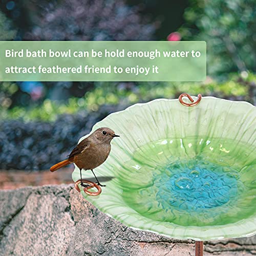 Glass Bird Bath for Outside, Green Bird Feeder Birdbaths for Oudoors | 26 Inch Bird Baths Combines Garden Decor and Bird Feeder Functions, Stable Four-Prong Metal Stake, Easy to Install and Clean - color: Green