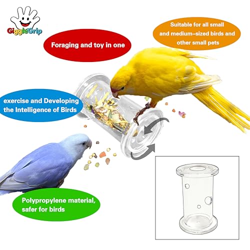 Bird Foraging Toys, Interactive Parrot Puzzle Feeder for Mental Enrichment, Clear Acrylic Treat Dispenser Wheel for Small to Medium Birds, Cockatiel, Conure, Parakeet, Budgie (1 Pack) - color: white