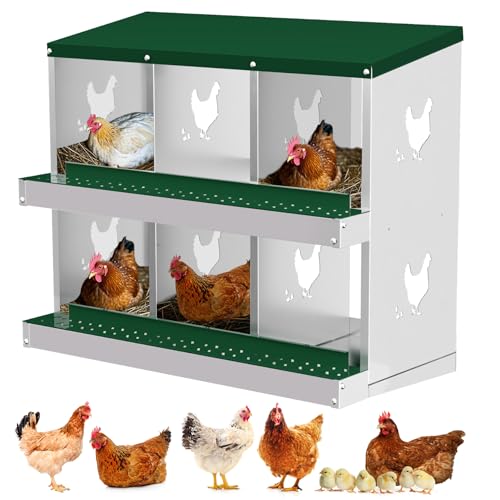 Garvee 6-Compartment Metal Chicken Nesting Box, Rustproof Galvanized Steel with Ventilated Holes, Removable Trays & Sturdy Bracket Legs, Easy Egg Collection - Green - color: Green, size: 6 Compartments