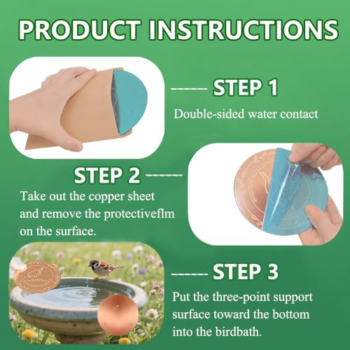 Bird Bath Copper Disk 99.98% 0.6mm Thickness (1Pcs,10cm/0.39inch) | Triple-point support fits bird baths & bowls, reduces mineral buildup, ideal gift for bird lovers, outdoor garden decor