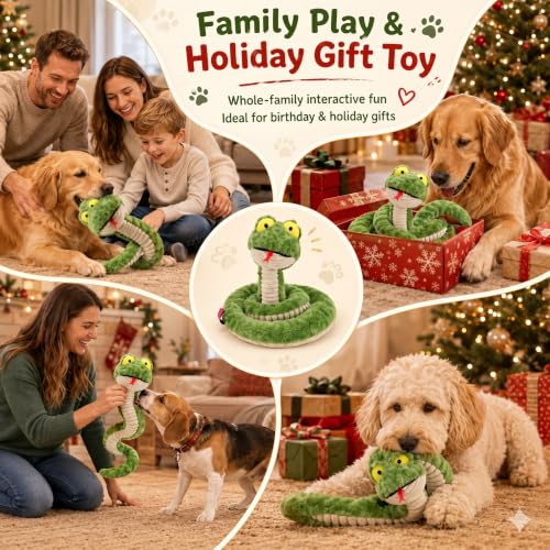 Squeaky Dog Plush Chew Toy, Interactive Tug Squeaky Toy for Chewers, Medium & Large Dogs & Fetch Play, 39.4In Stuffed Silly Snake Toy with Elastic Stretchable Body for Gentle Gum Care & Boredom Relief - color: Green (Silly Snake)