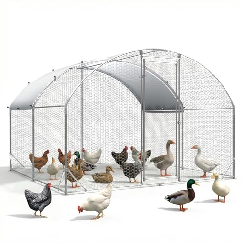 Large Chicken Coop for 10-20 Chickens Tri-Support Walk-in Chicken Pen Metal Chicken Fence Large Chicken Run for Yard with Cover Chicken Coops with Run House for Laying Hens Dome Roof 13x9.2x6.5 ft - size: 156.0"L x 110.4"W x 78.0"H