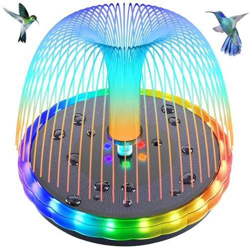 SZMP Solar Fountain, 4W Solar Powered Bird Bath Fountains with 4000 Battery, Color LED Lights, Outdoor Water Feature Fountain Pump with 7 Nozzle and 4 Fixers for Garden, Patio, Pond, and Pool