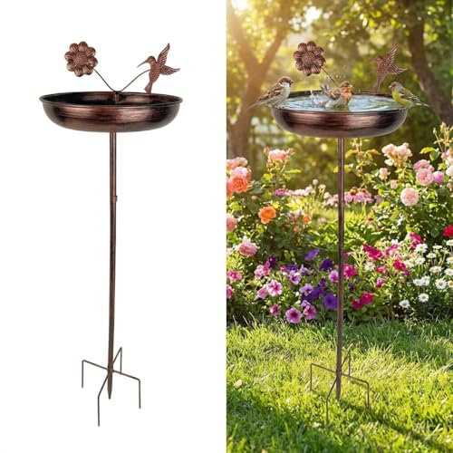 Metal Bird Bath for Outside, Freestanding Bronze Bird Baths for Outdoors | Metal Bird Bath for Outside,Freestanding Purple & Bronze Birdbath Bowl for Outdoors Garden Patio Yard Decor, Easy to Install - color: Bronze-9.8"
