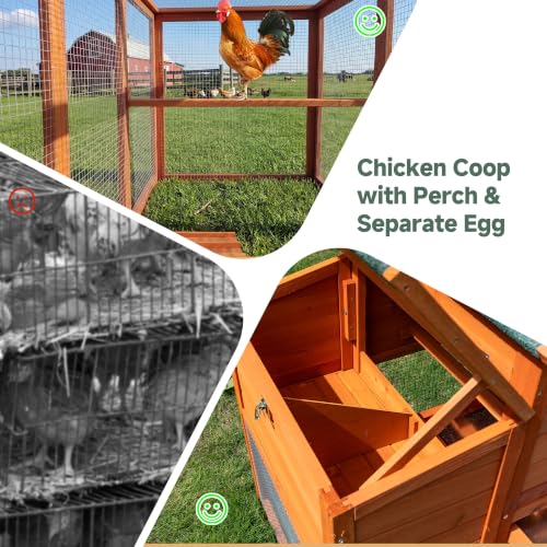 XLarge Chicken Coop with Nexting Box and Run Premium Poultry Cage with Waterproof Roof and Tray Spacious Wooden Chicken House Size for Backyard Small Animals 3-4 Chickens and Duck Orange 80"