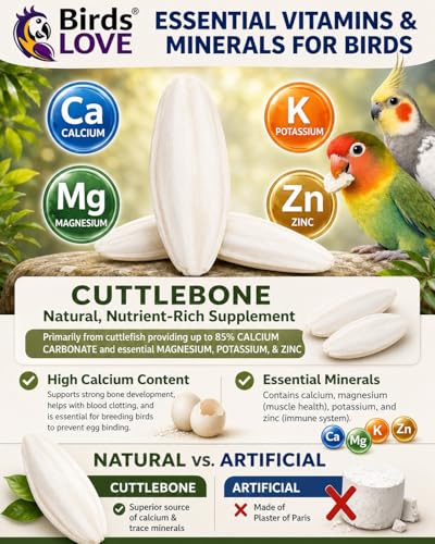 Birds LOVE 5.5-6″ Cuttlebones for Birds – 100% Natural Sun-Dried Calcium Carbonate Mineral Supplement – for Parakeets, Budgies, Cockatiels, Finches & Canaries – 4 lb with Holder – Made in Vietnam - size: 4 Pound (Pack of 1)