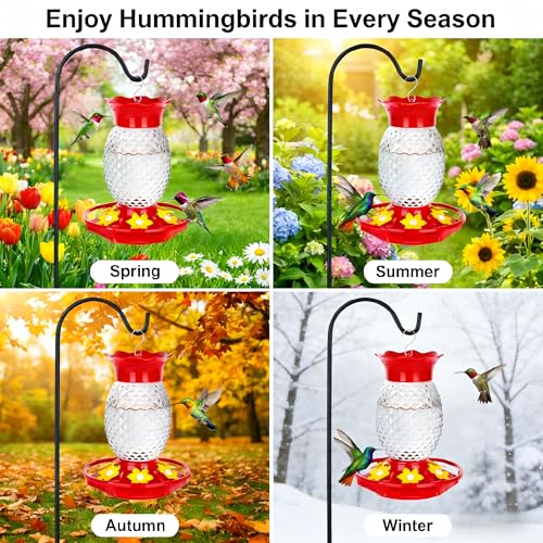Fchstaer Glass Hummingbird Feeders for Outdoors Hanging 16oz 2 Pack Clear Pineapple Bee & Ant Proof 360°Perch Leakproof Easy Clean with 6 Feeding Ports Gifts for Mom - color: Clear-2PC