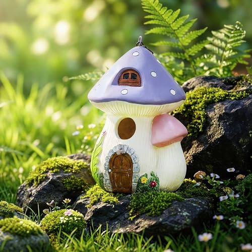 WUWEOT Garden Bird House for Outside Clearance, Resin Hanging Birdhouse, Decorative Mushrooms Humming House, Bird Blue Wren Finches Bluebird Nesting for Home Garden Yard Patio Outdoor