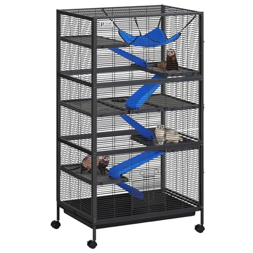 Polar Aurora Metal Small Animal Cage, 59" H Ferret Cage with Lockable Wheels, Deluxe Chinchilla Cages with Hammock and Removable Tray, 6 Tiers Animal Cages for Pets - size: Extra Large