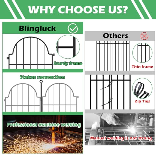 Blingluck Decorative Garden Fence, 17in(H) x 10.8ft(L), with Ground Stake | Arched Rustproof Metal No Dig Garden Fencing Border, Animal Barrier Fence for Rabbit Dog, Outdoor Edging for Yard Flower Bed - color: Black, size: 17 in(H)