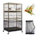 Bird Cage Cover,Bird Cage Seed Catcher,Durable Airy Nylon Mesh Net, Adjustable Birdcage Cover Skirt Seed Guard for Parrot Cockatiel Parakeet Pigeon Big Round Square Cages(Black) - color: Black