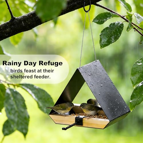 HOSUN Modern Metal Roof Hanging Wild Bird Feeder | Durable Outdoor,For Backyard,Easy to Clean,Mesh Ventilated, Bird Watching Gift,Attracts Cardinals Bluebirds